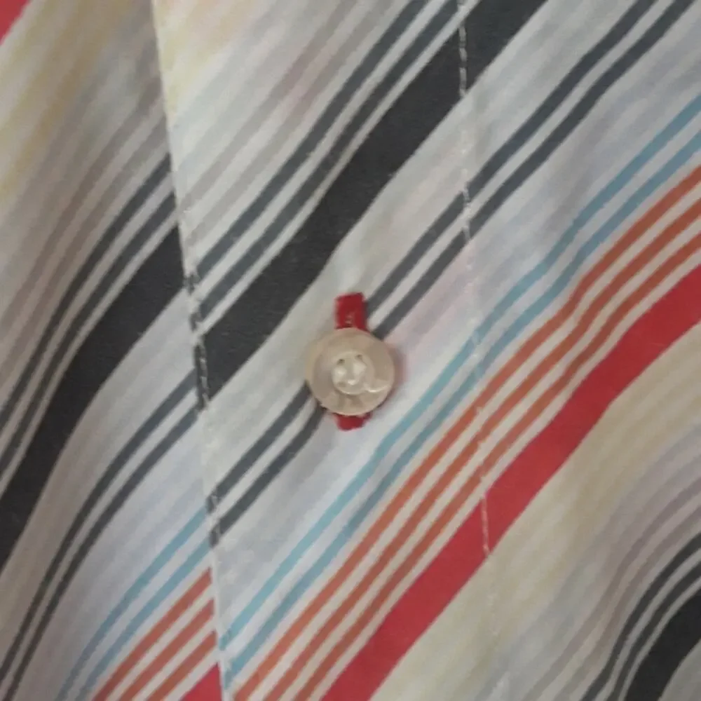 Mens Sz 3X Stripe Button Up Gray Contrast Cuffs Raw Blue Shirt